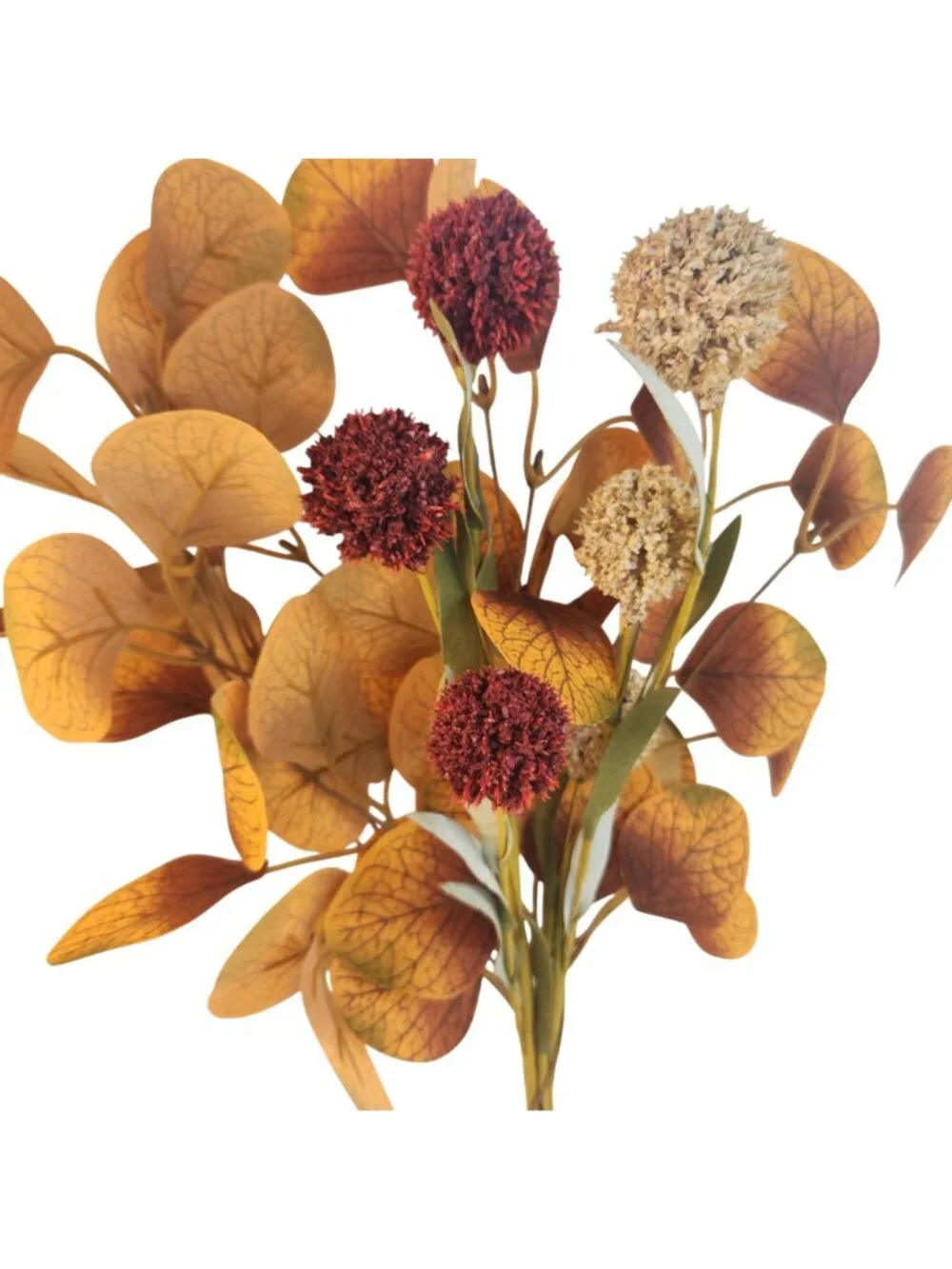 Fall Eucalyptus Stems with Billy Balls, 10 Stem Faux Floral Filler, Autumn Wreat